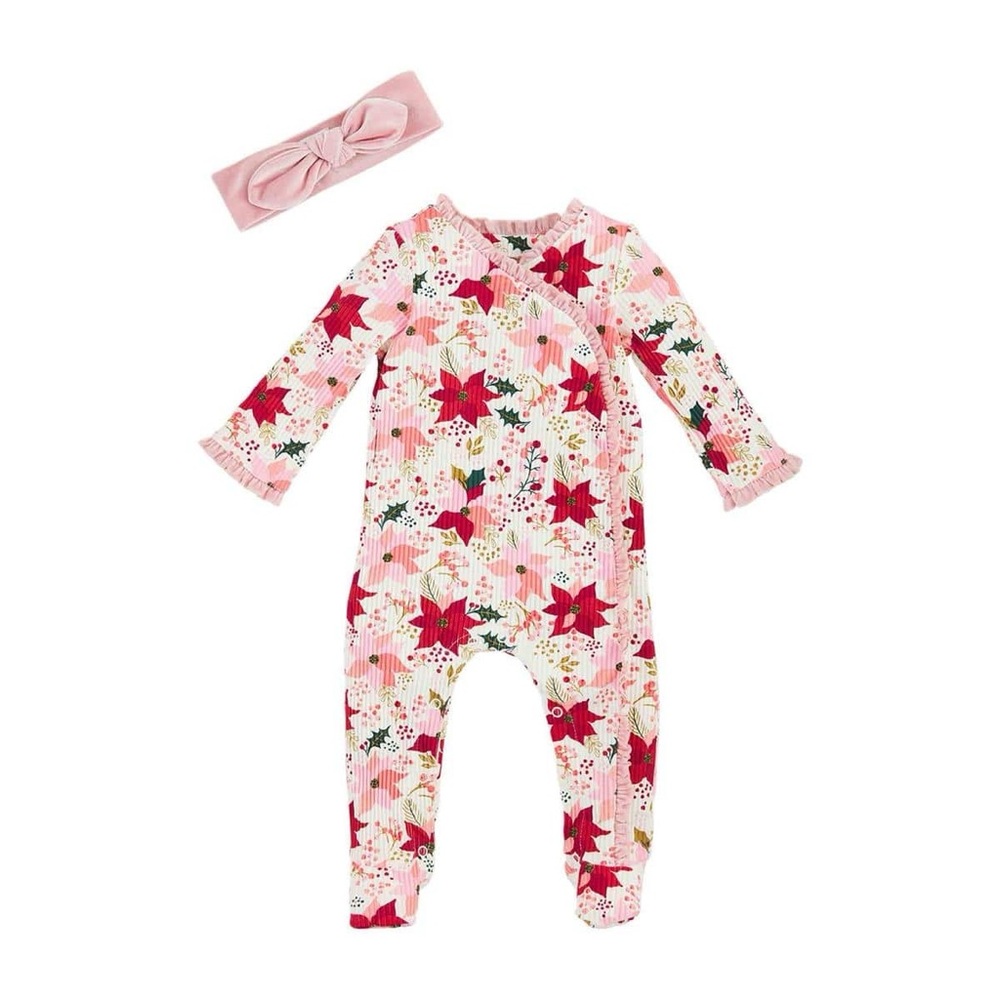 NWT Poinsettia Holiday Sleeper and Headband Set